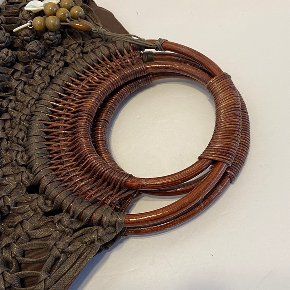 Coldwater Creek Macrame’ Brown mid-size bag with dual Round wicker handles BOHO - Picture 4 of 11